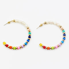 Color beaded open hoop earrings
