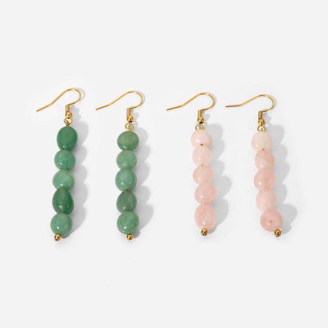 Natural stone bead 18KG stainless steel earrings
