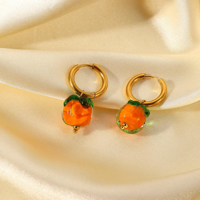 Cute Persimmon 18KG stainless steel huggie earrings
