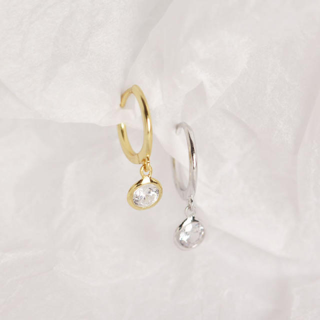 S925 zircon drop huggie earrings