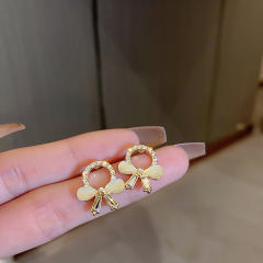 Opal stone bow cute ear studs