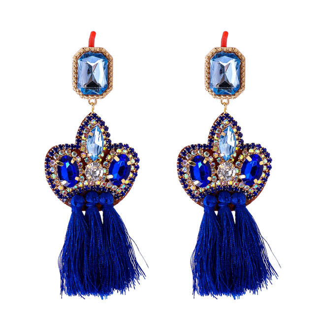 Boho colored tassel statement earrings