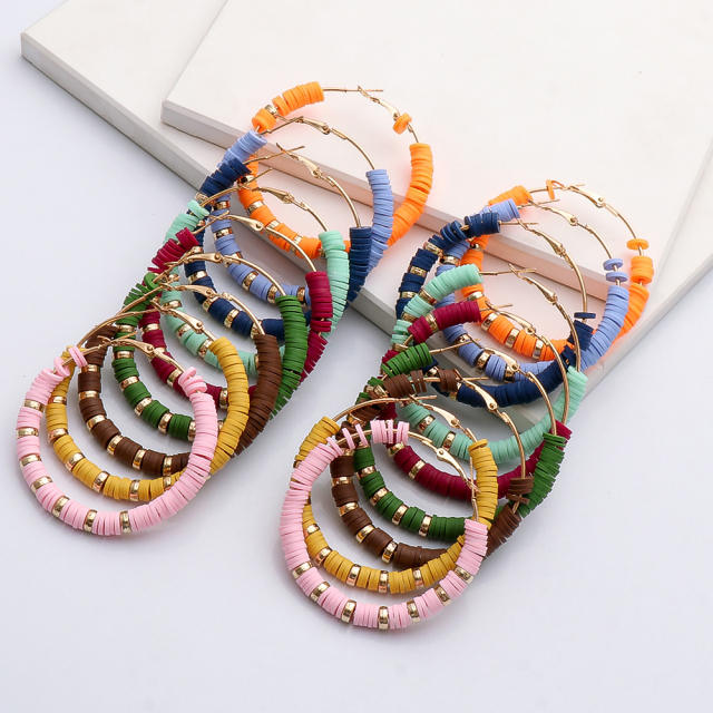 Boho heishi beads hoop earrings