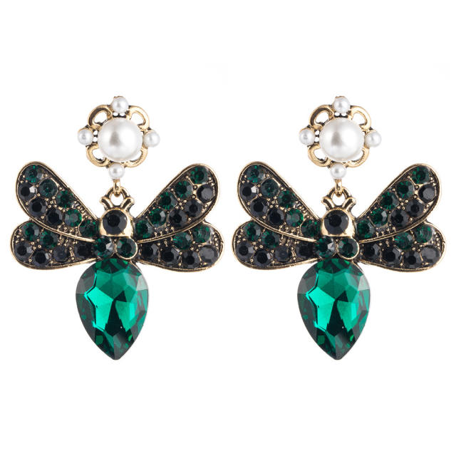 Bohemia color glass crystal bee drop earrings