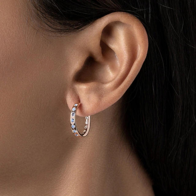 S925 rose gold color moonstone hoop earrings