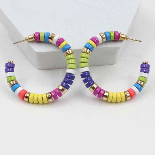 Enamel beads open hoop earrings