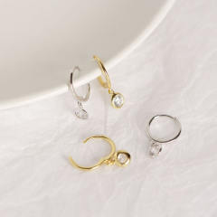 S925 zircon drop huggie earrings