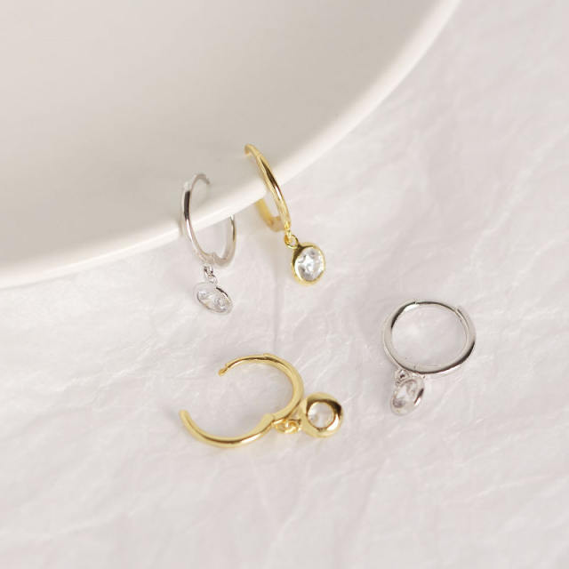 S925 zircon drop huggie earrings