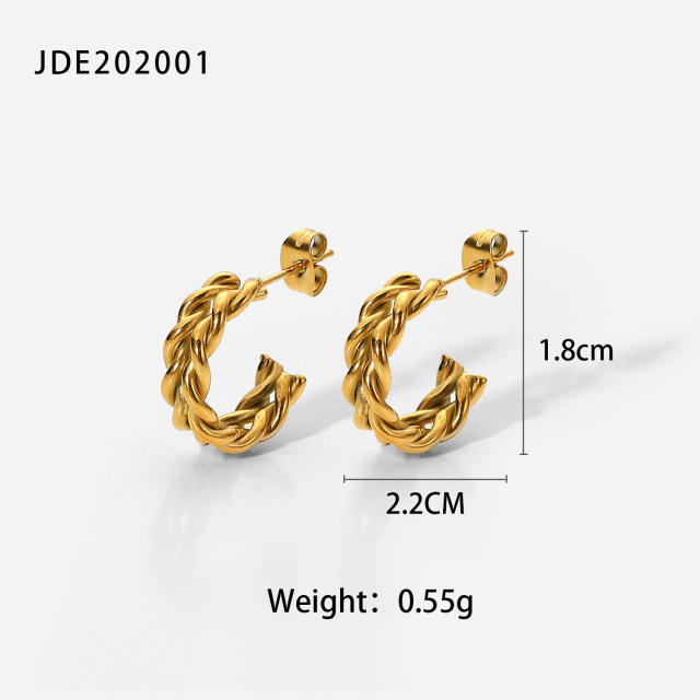 18KG braided open hoop stainless steel earrings