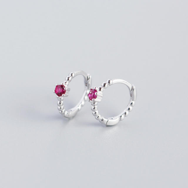 S925 beads diamond huggie earrings