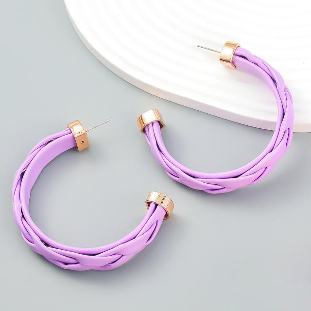 Colored braided resin open hoop earrings
