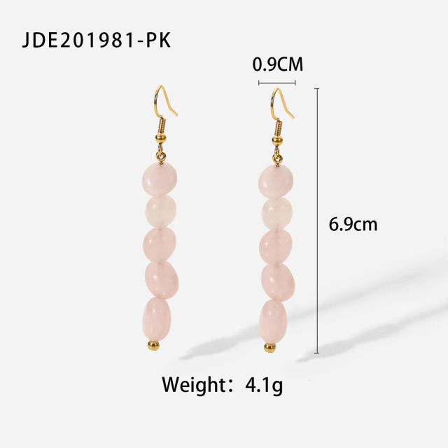 Natural stone bead 18KG stainless steel earrings