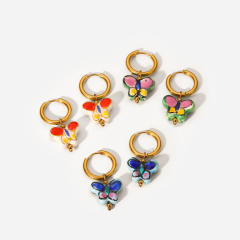 18KG stainless steel butterfly huggie earrings
