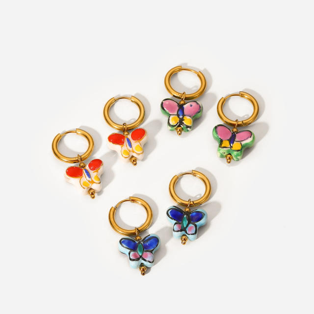 18KG stainless steel butterfly huggie earrings