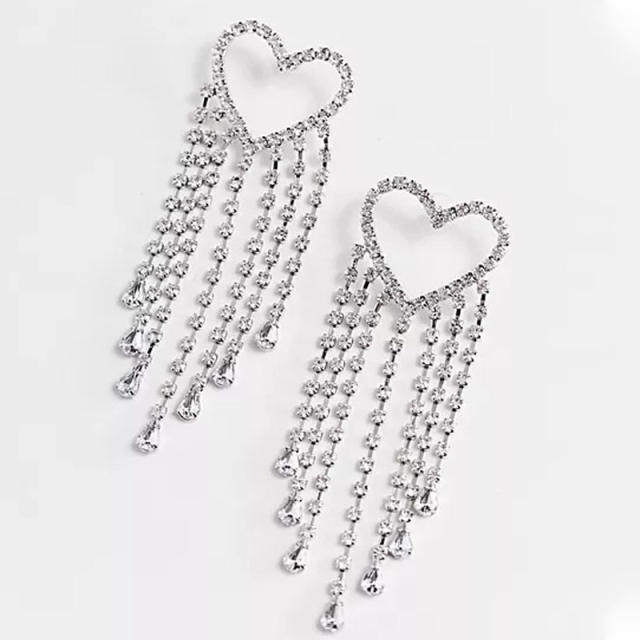 Exaggerated heart-shaped tassel earrings