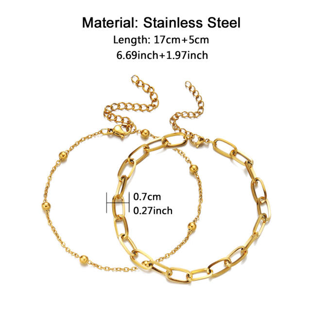 Easy match two layer chain bracelet stainless steel bracelet