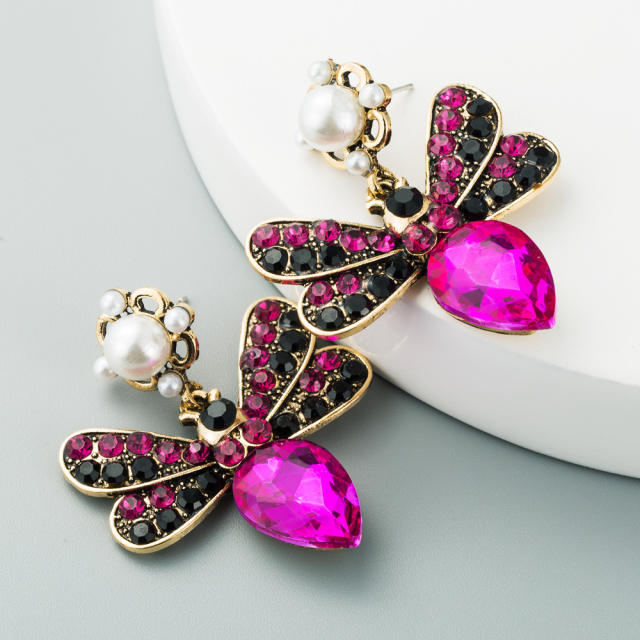 Bohemia color glass crystal bee drop earrings