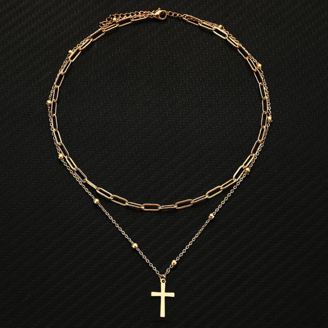 Cross pendant two layer stainless steel necklace chain necklace