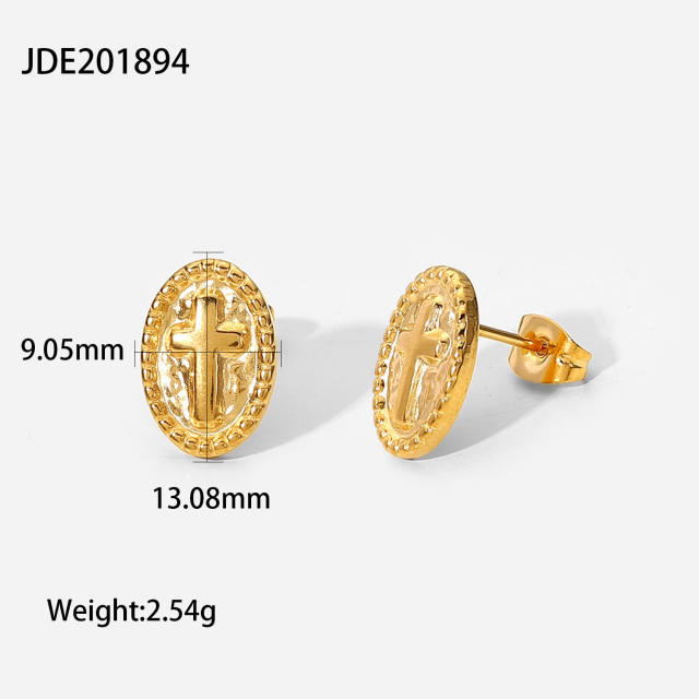 Cross 18KG stainless steel ear studs