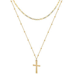 Cross pendant two layer stainless steel necklace chain necklace