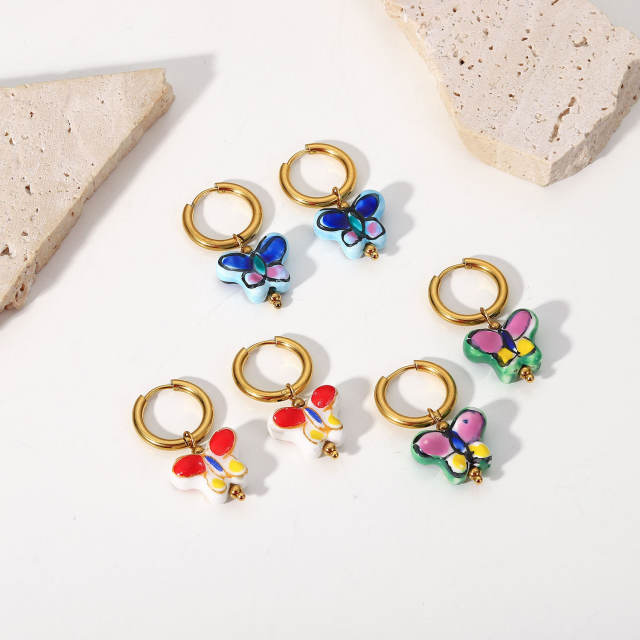 18KG stainless steel butterfly huggie earrings