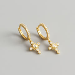 S925 Diamond cross huggie earrings