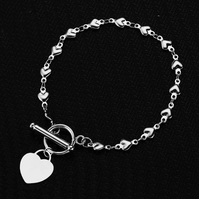 Korean fashion heart charm stainless steel bracelet