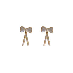 Opal stone bow diamond earrings