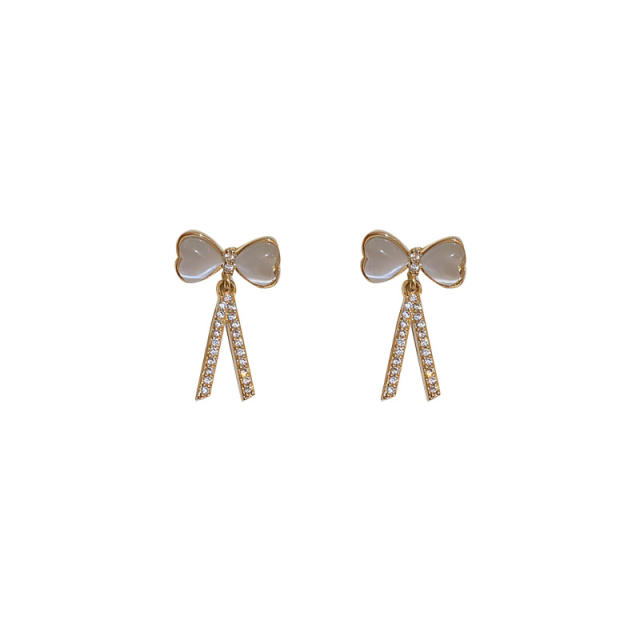 Opal stone bow diamond earrings