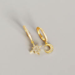 S925 Silver diamond moon star huggie earrings