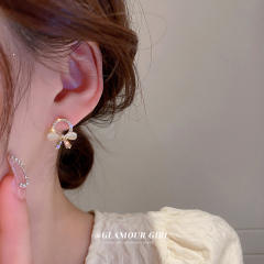 Opal stone bow cute ear studs