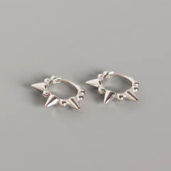 S925 silver bead rivet huggie earrings