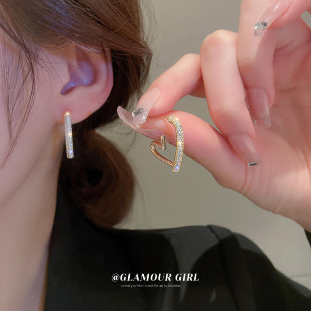 Diamond heart hoop earrings