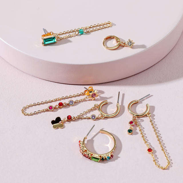 INS popular 6 asymmetric chain earrings set