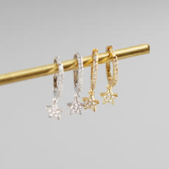 S925 star diamond drop huggie earrings