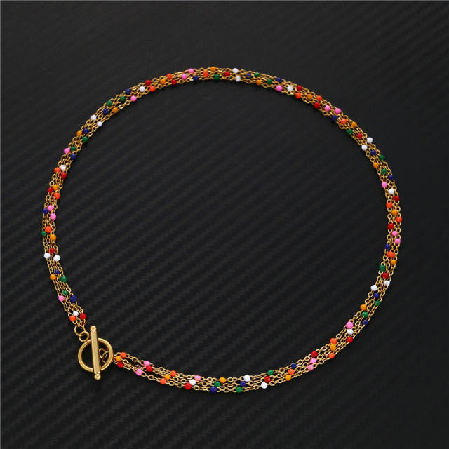 Boho color beads layer stainless steel necklace choker