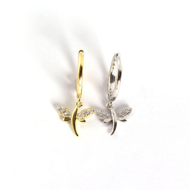 S925 silver dragonfly huggie earrings