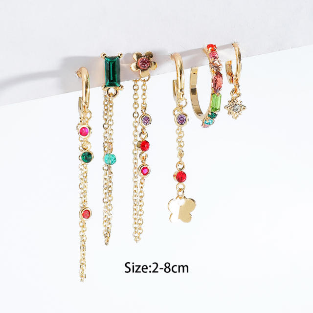 INS popular 6 asymmetric chain earrings set