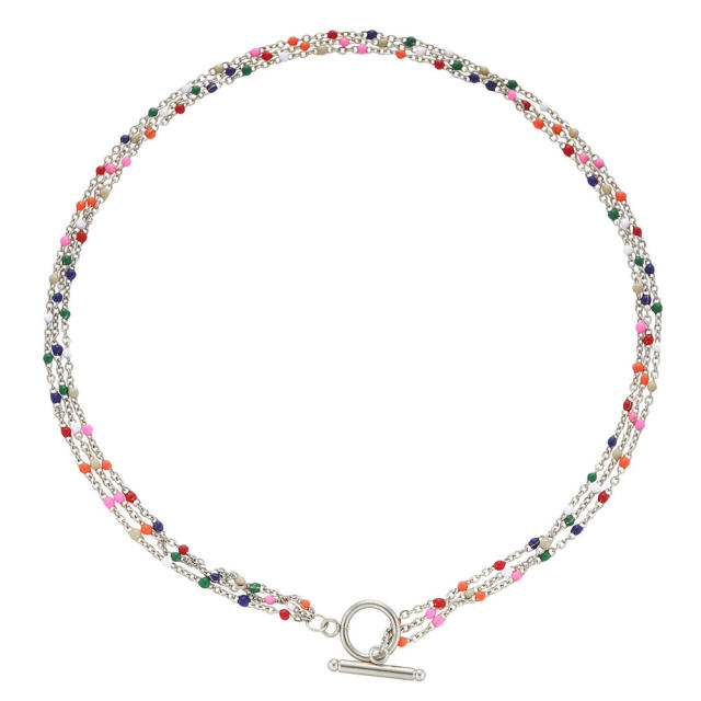 Boho color beads layer stainless steel necklace choker
