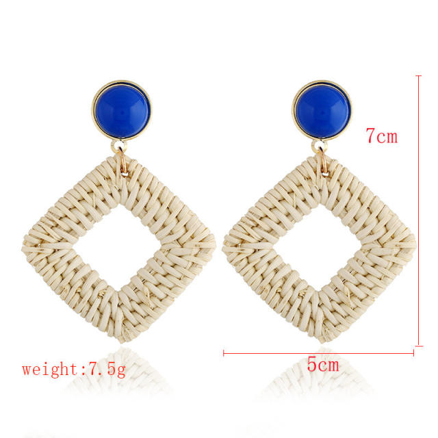 Boho handmade straw dangle earrings