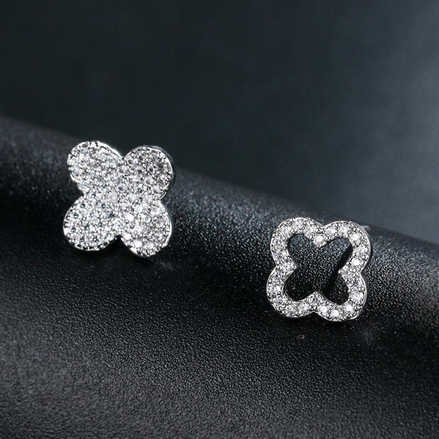 Elegant diamond clover ear studs