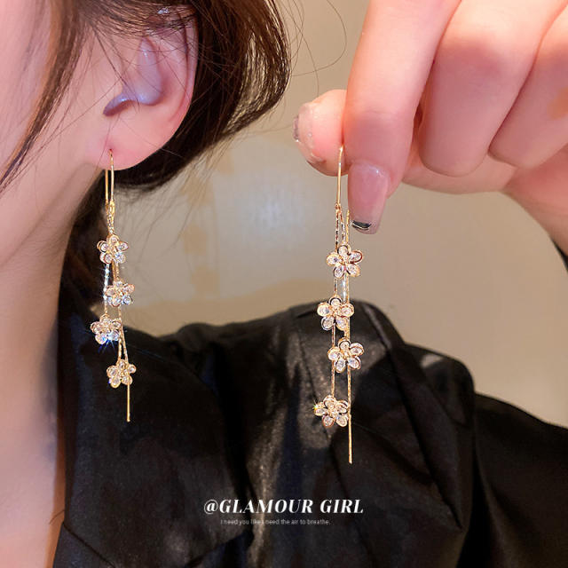 Cubic zircon flower threader earrings