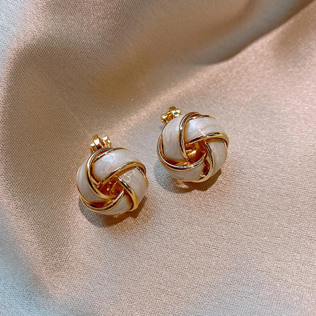 925 needle enamel twist ball ear studs