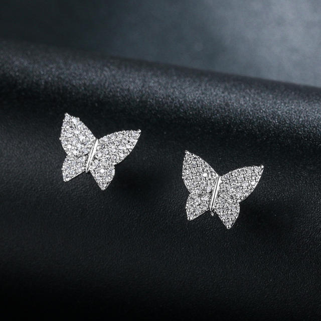 Diamond butterfly ear studs