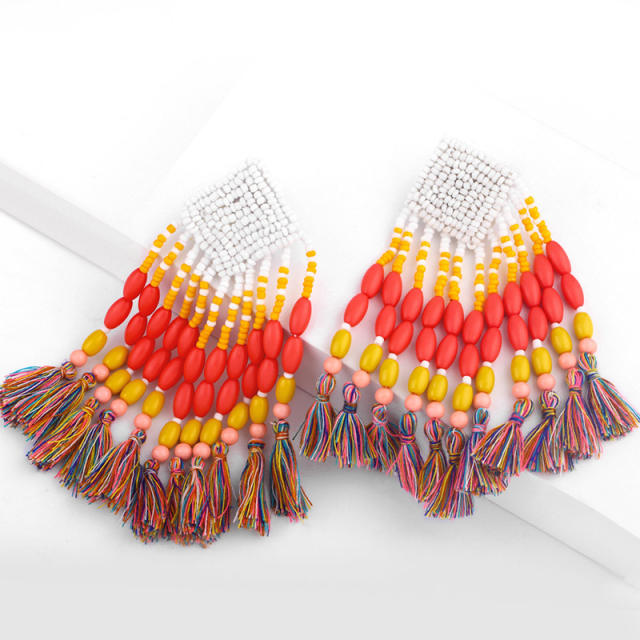 Fashion bohemian seed bead tassel earrings