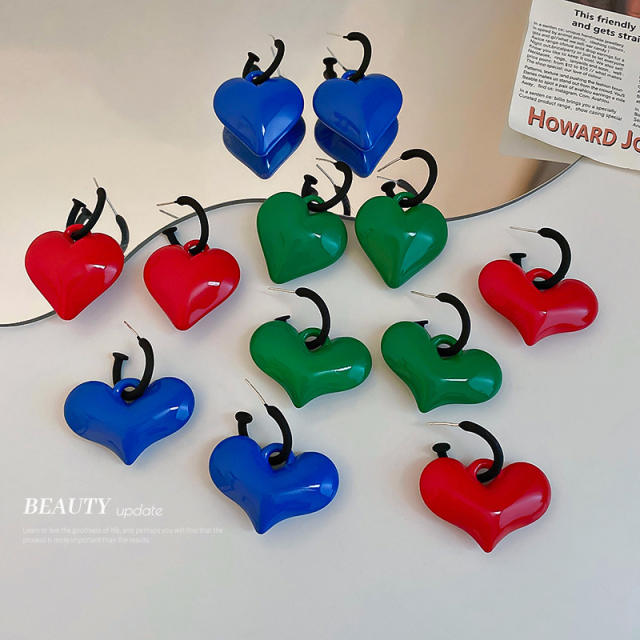 S925 needle colored heart earrings