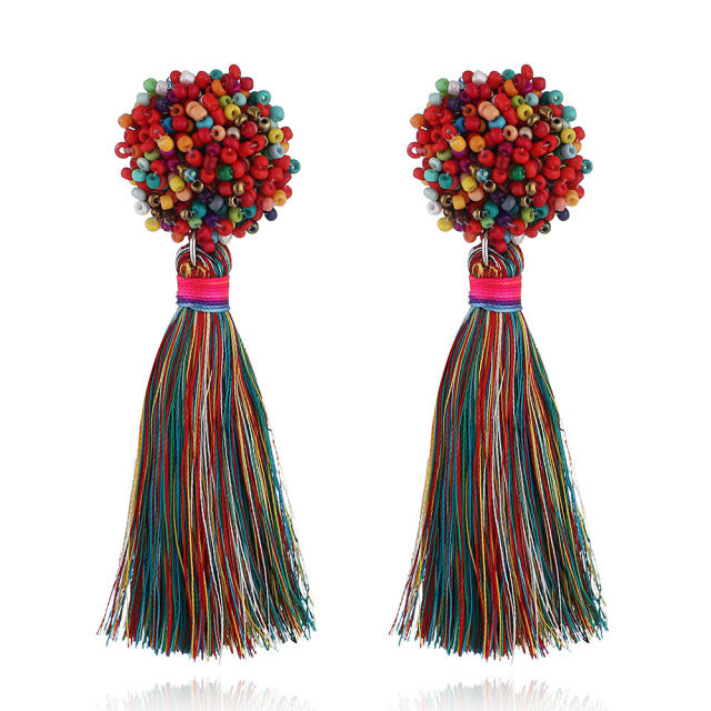 Boho seed beads rope tassel earrings