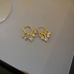 Real gold plated short tassel huggie earrings