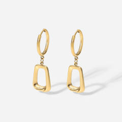 14KG stainless steel hollow square huggie earrings