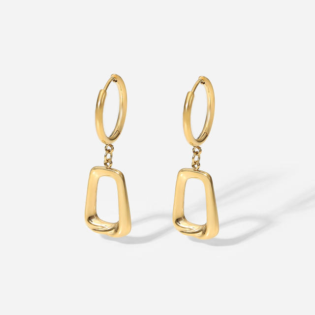 14KG stainless steel hollow square huggie earrings